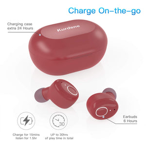 Kurdene Bluetooth Wireless Earbuds,Bluetooth Headphones with Charging Case(S8-Burgundy)